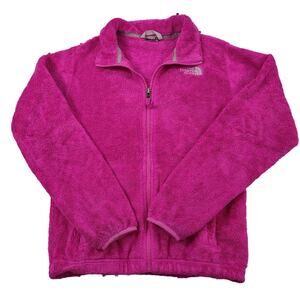 North Face Girls Pink Fluffy Fleece Zip Up Jacket, Size Medium